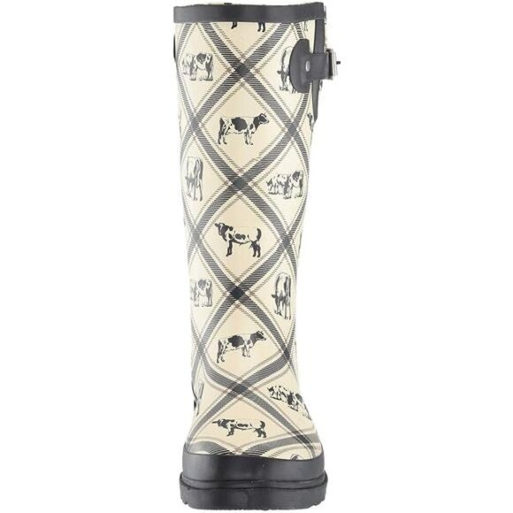 NEW Women's Unique Printed Tall 100% Waterproof Rain Boot Adjustable Strap - Picture 6 of 6
